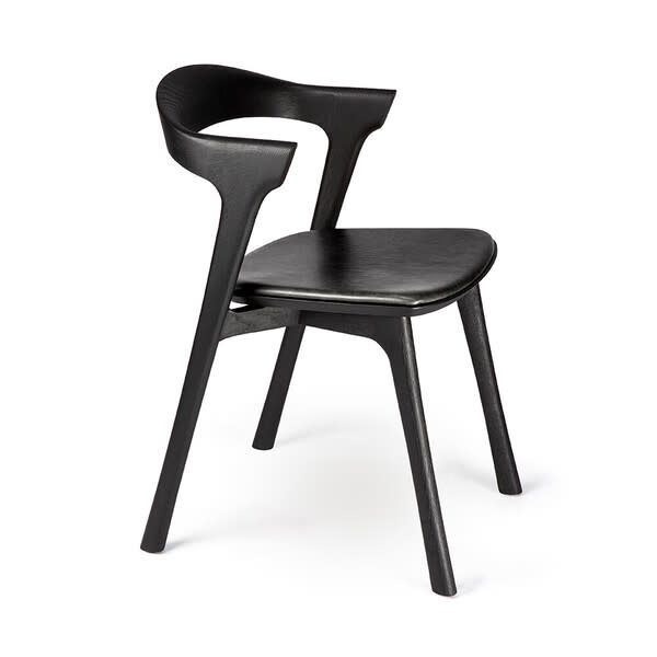 Bok dining chair - varnished oak - black - Black leather, 19.5 x 21.5 x 30