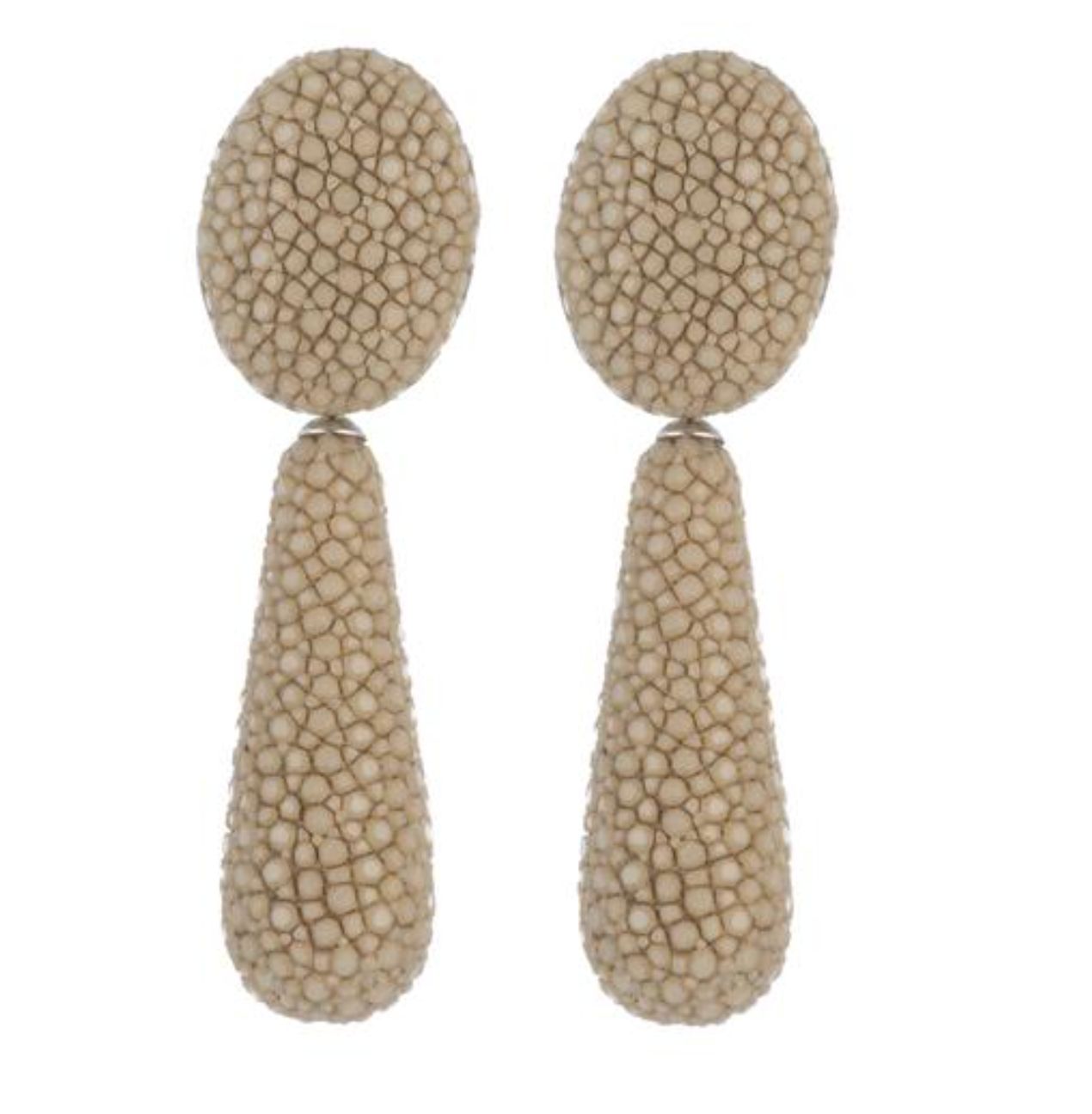 Latte Shagreen Oval Drop Earrings