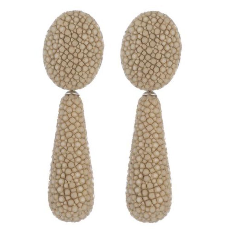 Latte Shagreen Oval Drop Earrings