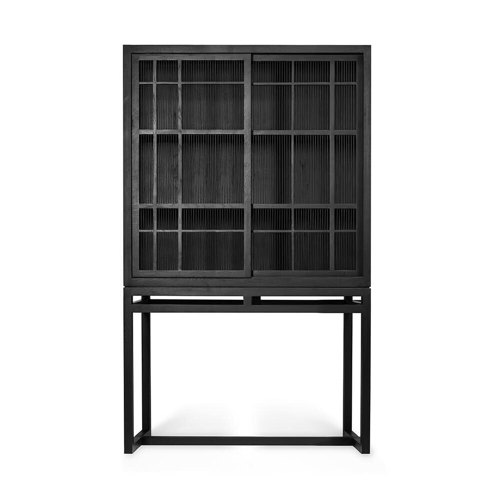 Burung cupboard - varnished oak - black - 2 sliding doors, 41 x 17.5 x 67.5