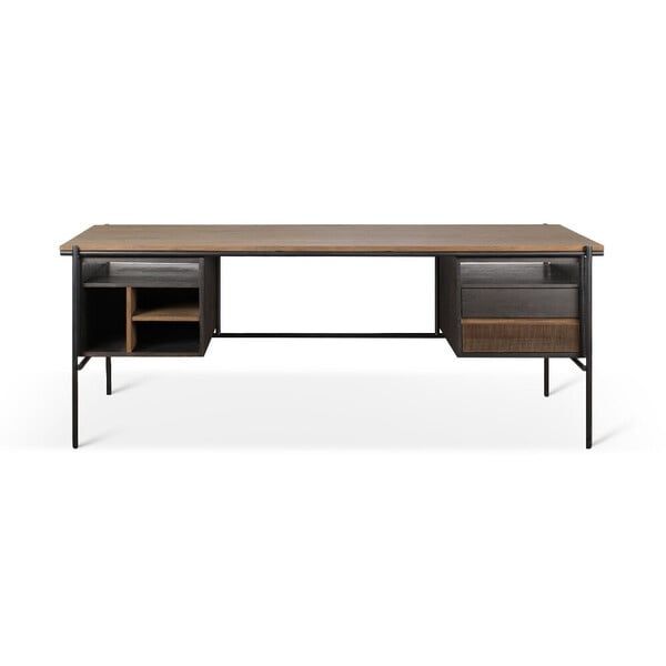 Oscar desk - teak - 2 drawers - rectangular, 78.5 x 35.5 x 30