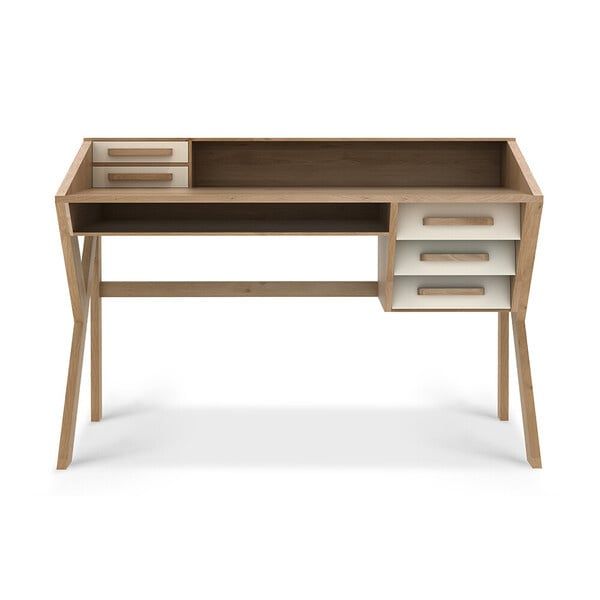 Origami desk - oak - cream - 5 drawers - rectangular, 53 x 21.5 x 37