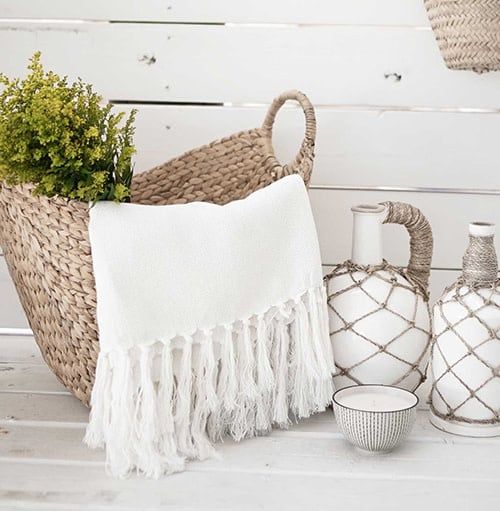 Throw Chervon Herringbone,100x60 White Cotton
