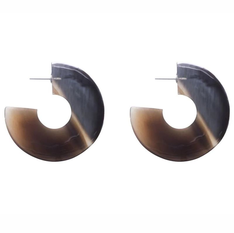 Large Flat Honey Horn Crescent Earrings on Post