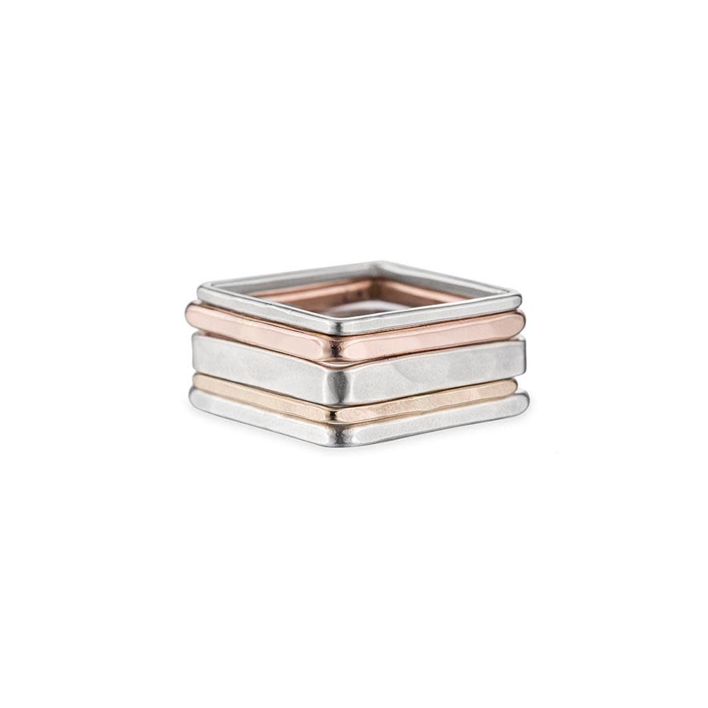 5-Stack Rose, Silver &amp; Gold Square Ring, Size 7