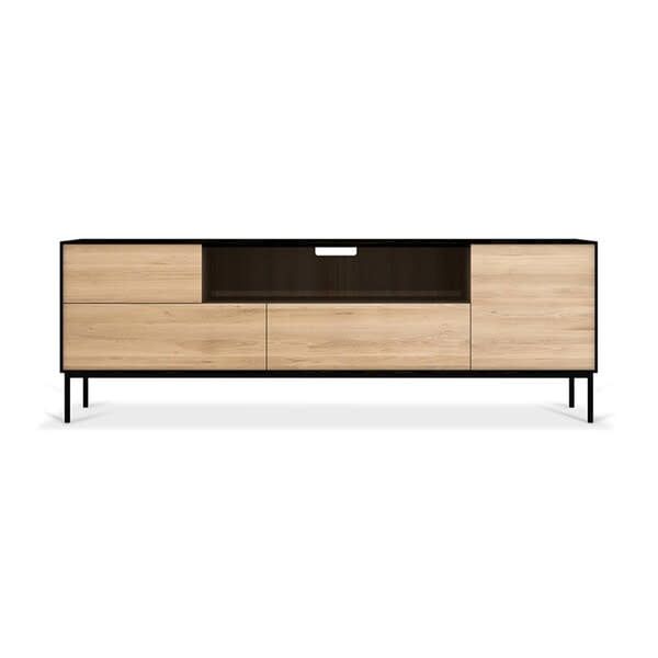 Blackbird TV cupboard - varnished oak - 1 door - 1 flip-down door - 2 drawers, 71 x 17.5 x 24