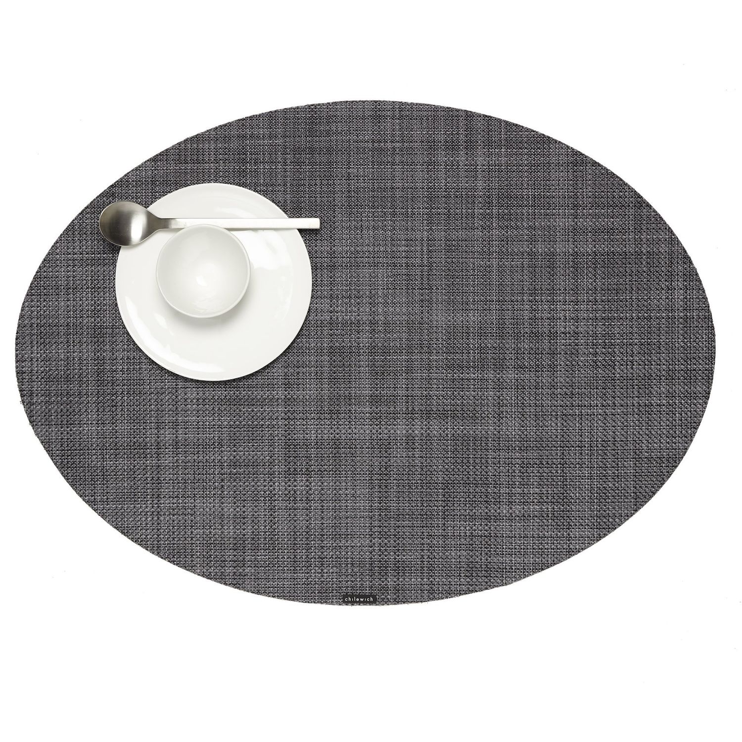 Mini Basketweave Oval Placemat , Cool Grey
