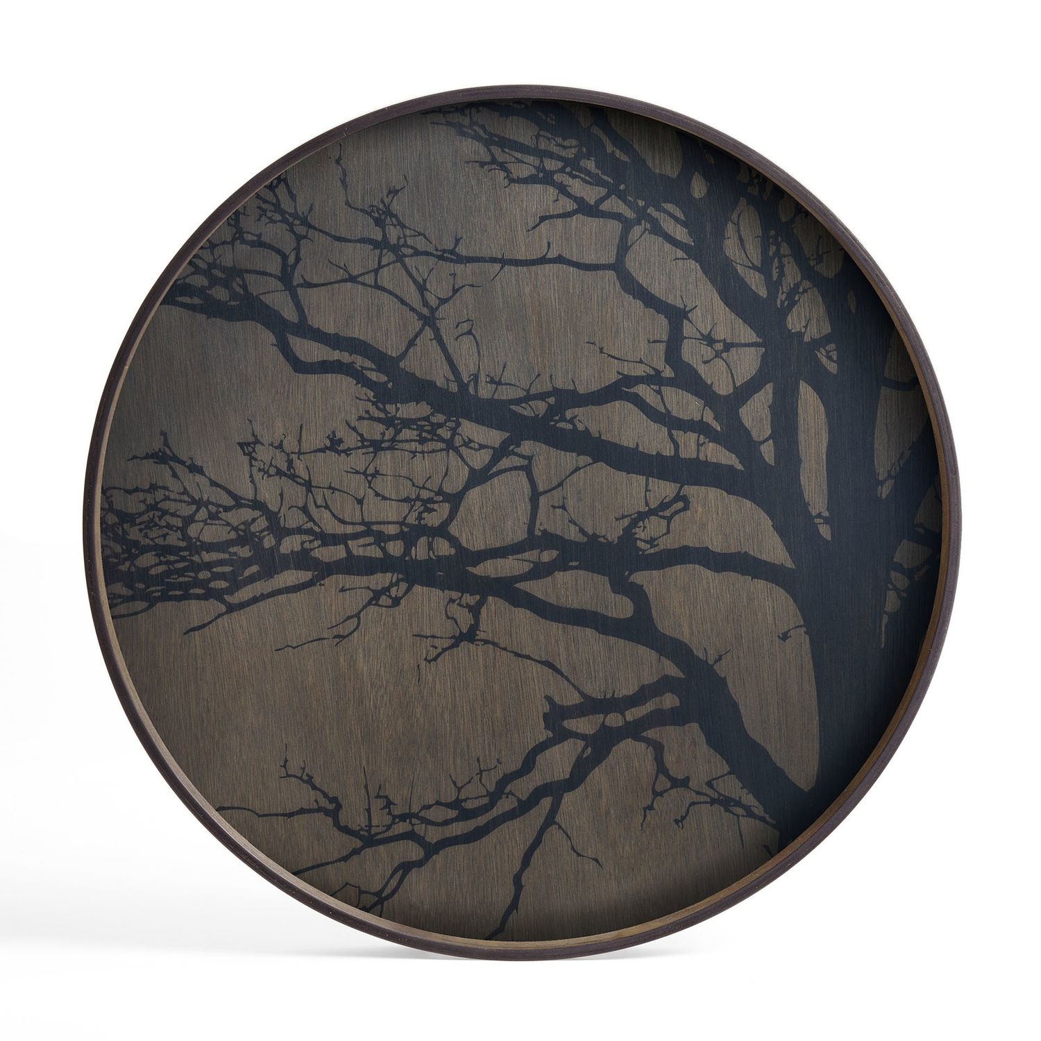 Tree tray - varnished wood - Black - round - L, 24 x 24 x 1.5