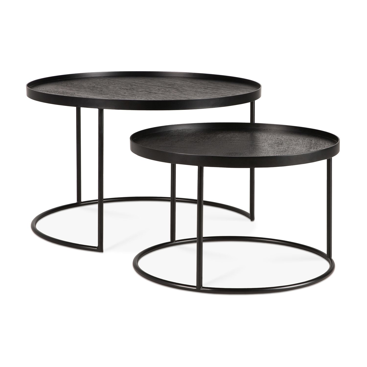 Tray coffee table set - varnished wood - black - round - S/L - trays not included, 24.5 x 24.5 x 15 / 19.5 x 19.5 x 12