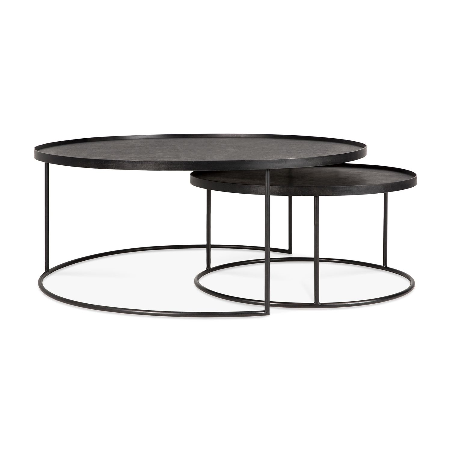 Tray coffee table set - varnished wood - black - round - XL - trays not included, 36.5 x 36.5 x 15 / 24.5 x 24.5 x 12