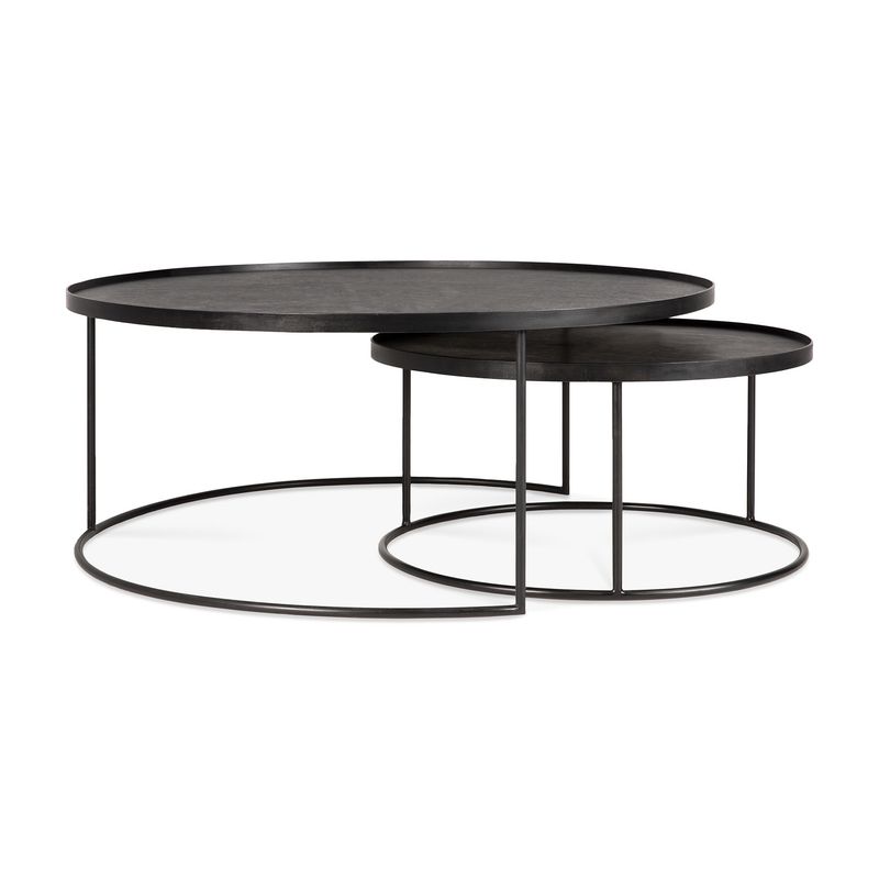 Tray coffee table set - varnished wood - black - round - XL - trays not included, 36.5 x 36.5 x 15 / 24.5 x 24.5 x 12
