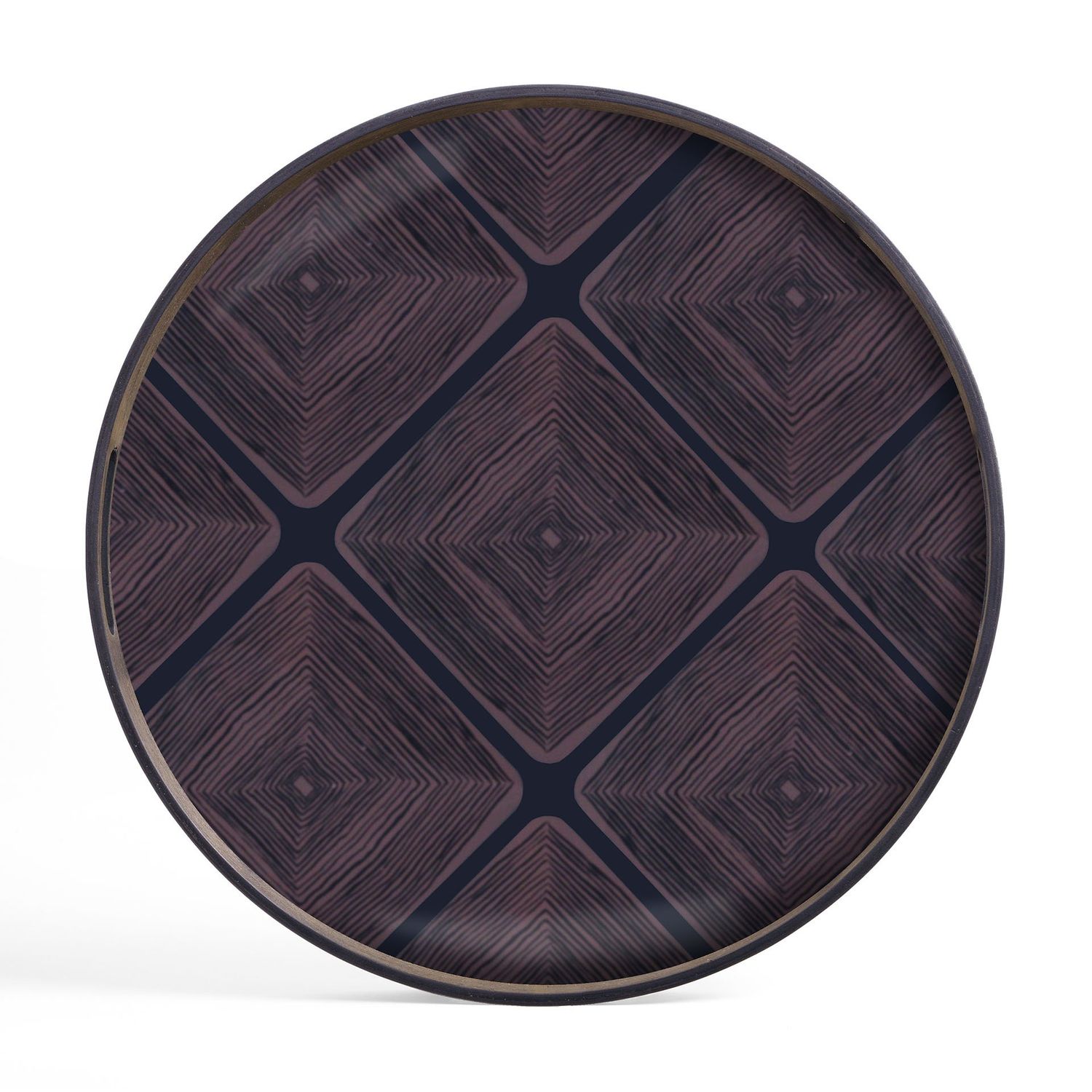Midnight Linear Squares glass tray - round - S