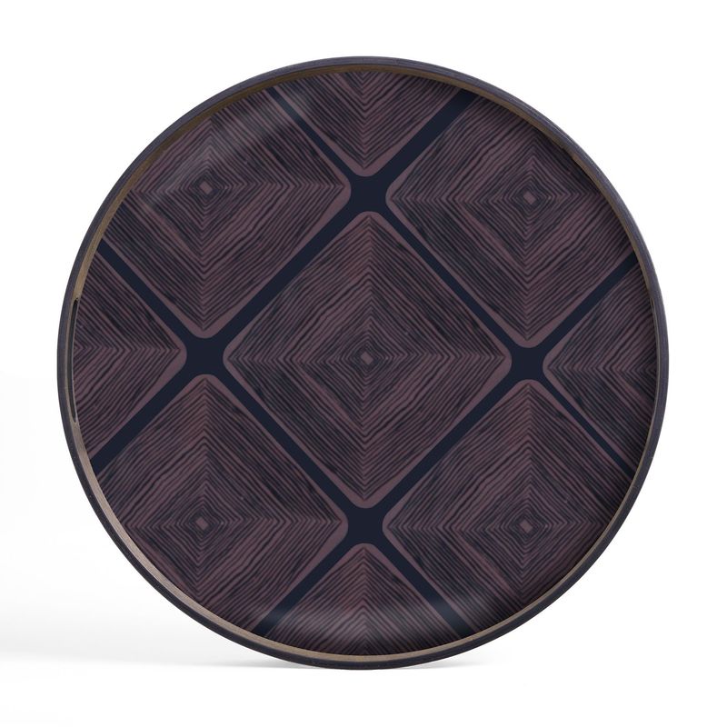 Midnight Linear Squares glass tray - round - S