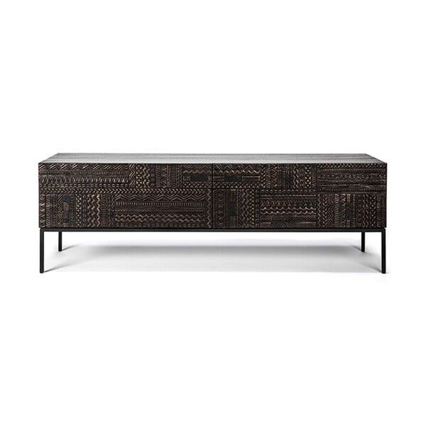 Tabwa TV cupboard - varnished teak - off black - 1 flip-down door - 1 drawer, 63 x 17.5 x 20