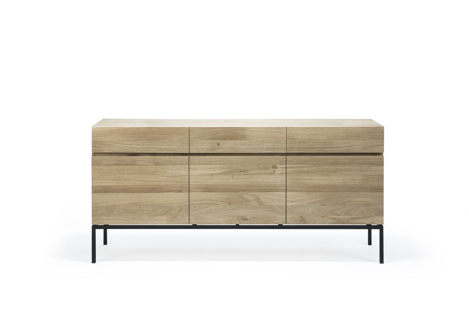 Ligna sideboard - oak - black metal - 3 doors - 3 drawers, 65 x 17.5 x 30.5