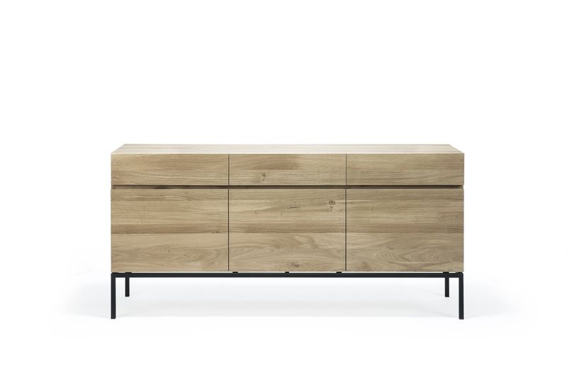 Ligna sideboard - oak - black metal - 3 doors - 3 drawers, 65 x 17.5 x 30.5