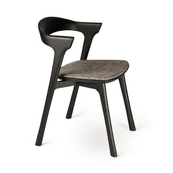 Bok dining chair - varnished oak - black - Grey fabric, 19.5 x 21.5 x 30