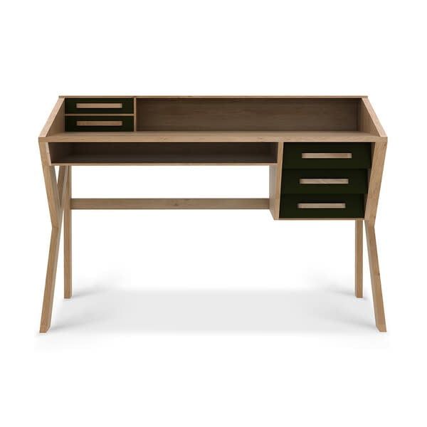 Origami desk - oak - black - 5 drawers - rectangular, 53 x 21.5 x 37