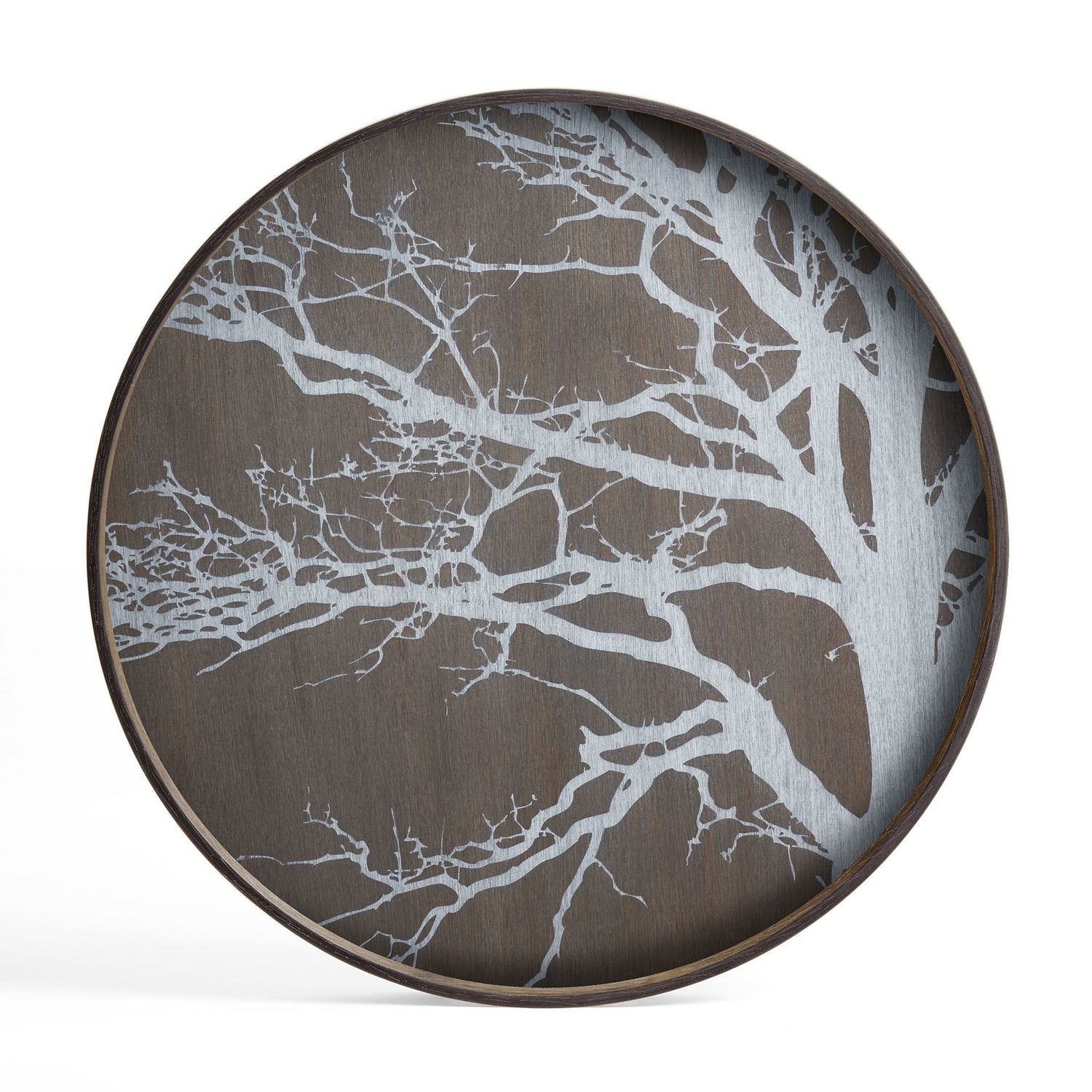 Tree tray - varnished wood - White - round - L, 24 x 24 x 1.5