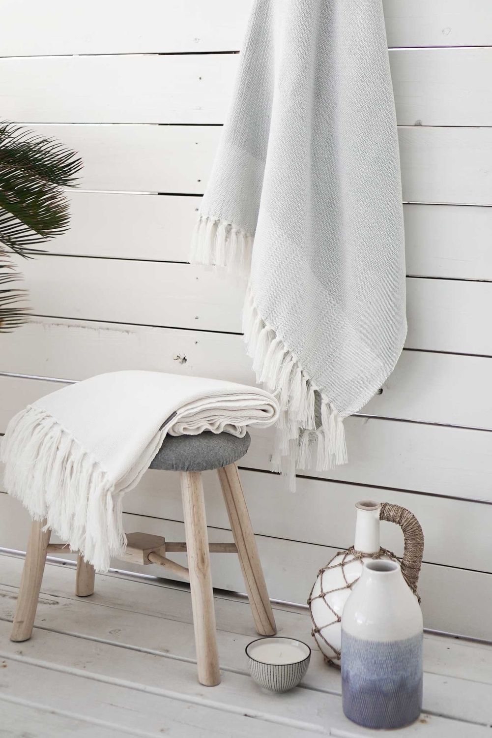 Throw Chervon Herringbone, 100x60 Pearl Grey Cotton