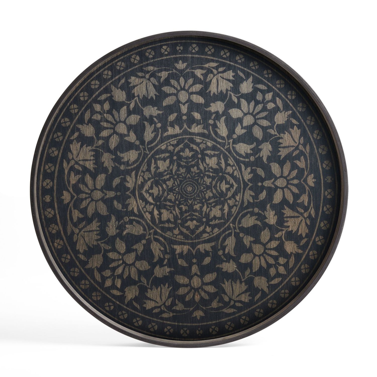 Marrakesh tray - varnished wood - Black - round - L, 24 x 24 x 1.5