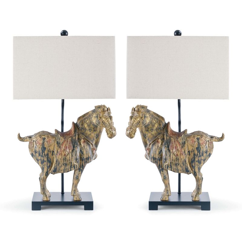 Dynasty Horse Table Lamps Pair