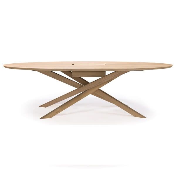 Mikado meeting table - varnished oak - oval - with wire management box, 105 x 54.5 x 30