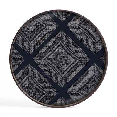 Linear Squares tray - glass - Ink - round - L, 24 x 24 x 1.5