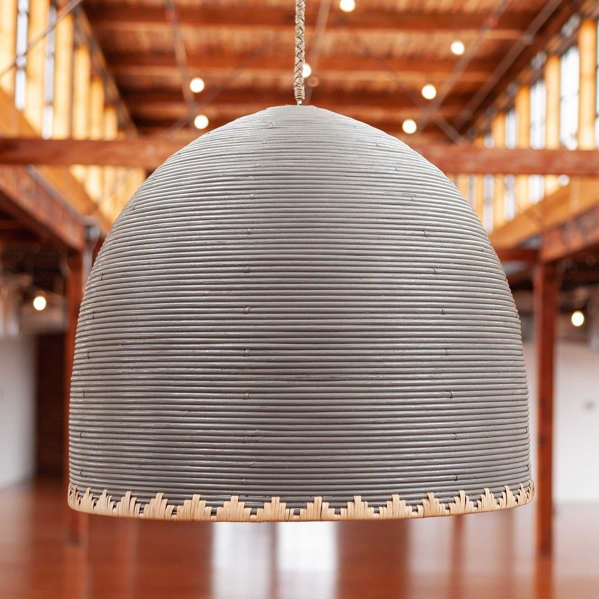 35in Maya Rattan Dome Chandelier, Light Gray