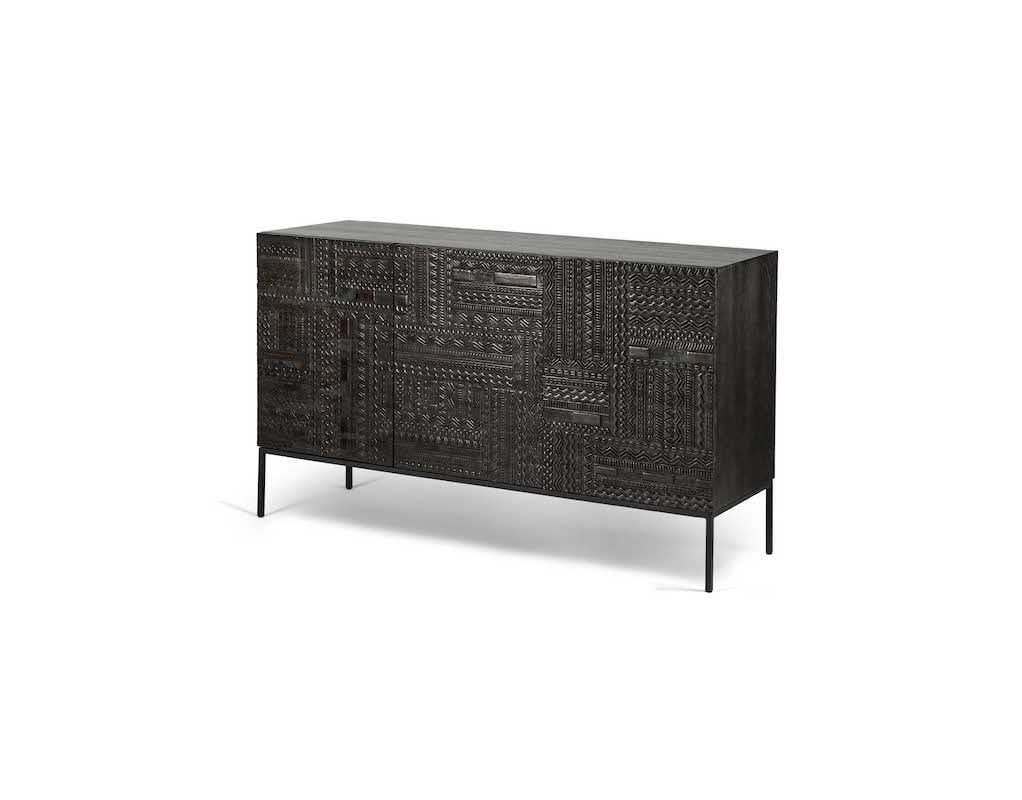 Tabwa sideboard - varnished teak - off black - 3 doors, 59 x 18 x 33