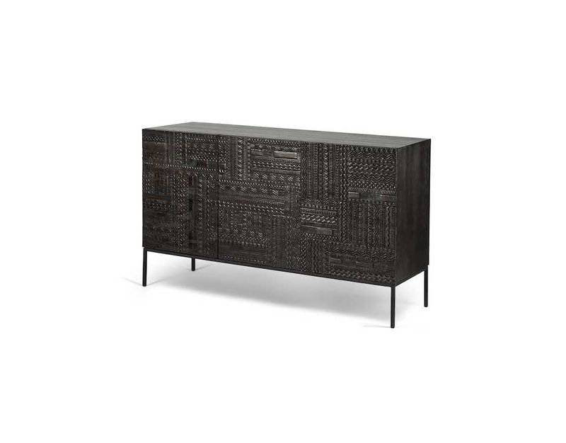 Tabwa sideboard - varnished teak - off black - 3 doors, 59 x 18 x 33
