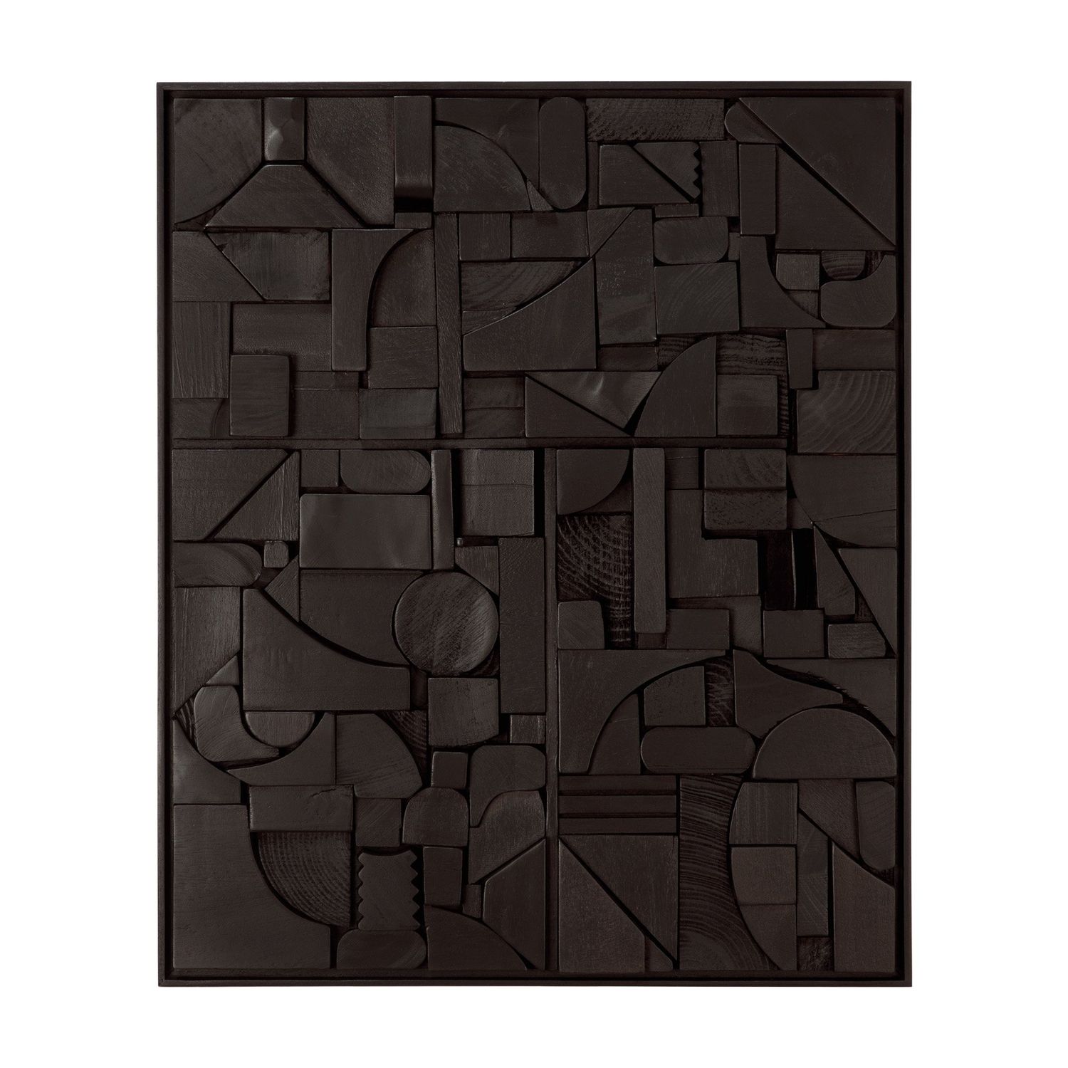 Bricks wall art - varnished wood - black - wooden frame - rectangular, 23.5 x 1.5 x 19.5