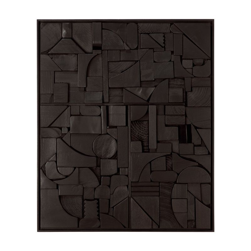 Bricks wall art - varnished wood - black - wooden frame - rectangular, 23.5 x 1.5 x 19.5