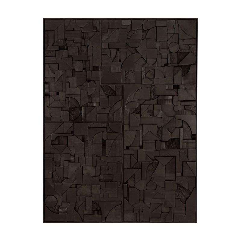 Bricks wall art - varnished wood - black - wooden frame - rectangular, 47 x 1.5 x 35.5