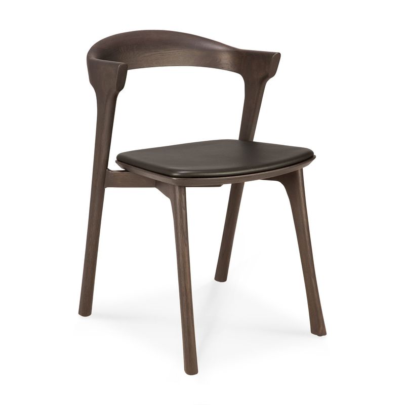 Bok dining chair - varnished oak - brown - Brown leather, 19.5 x 21.5 x 30