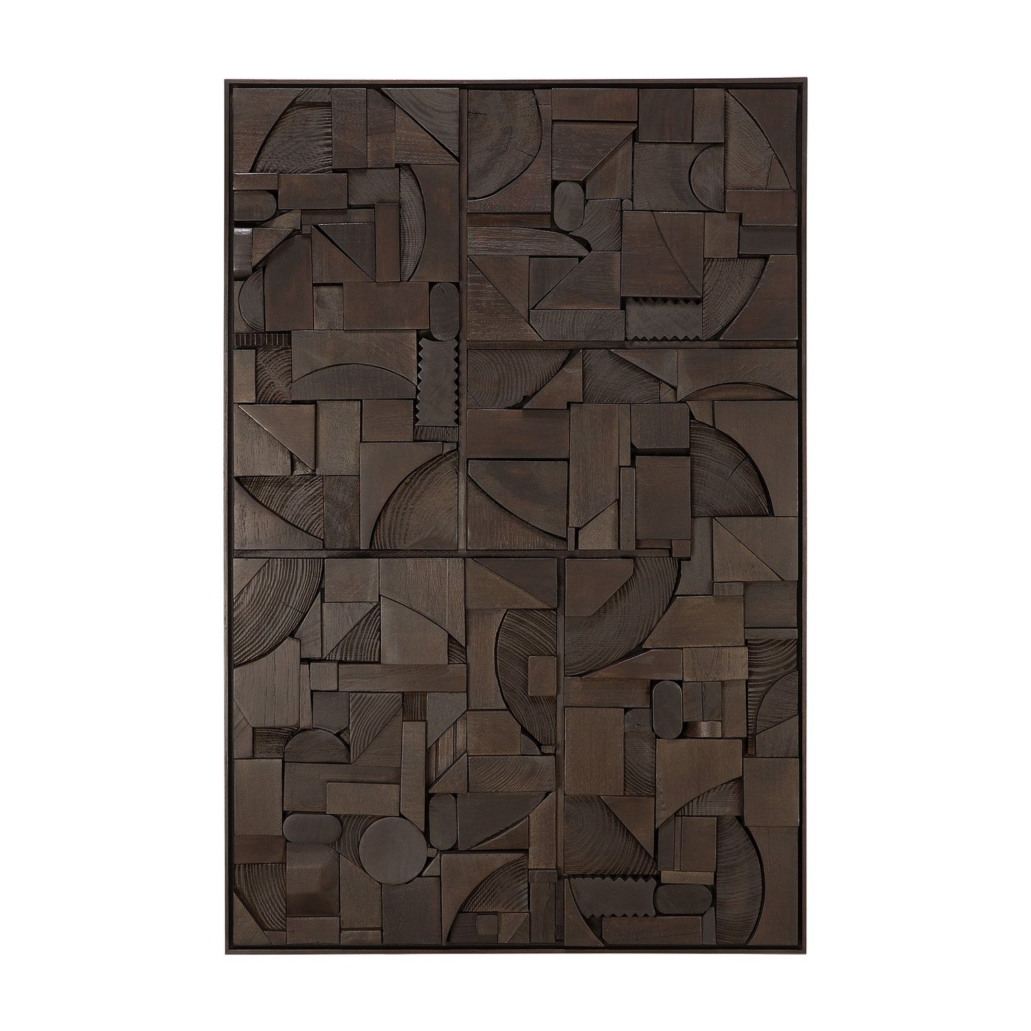 Bricks wall art - varnished wood - dark brown - wooden frame - rectangular, 35.5 x 1.5 x 23.5