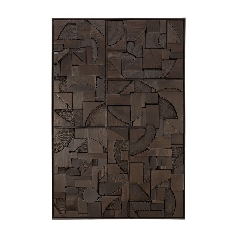 Bricks wall art - varnished wood - dark brown - wooden frame - rectangular, 35.5 x 1.5 x 23.5