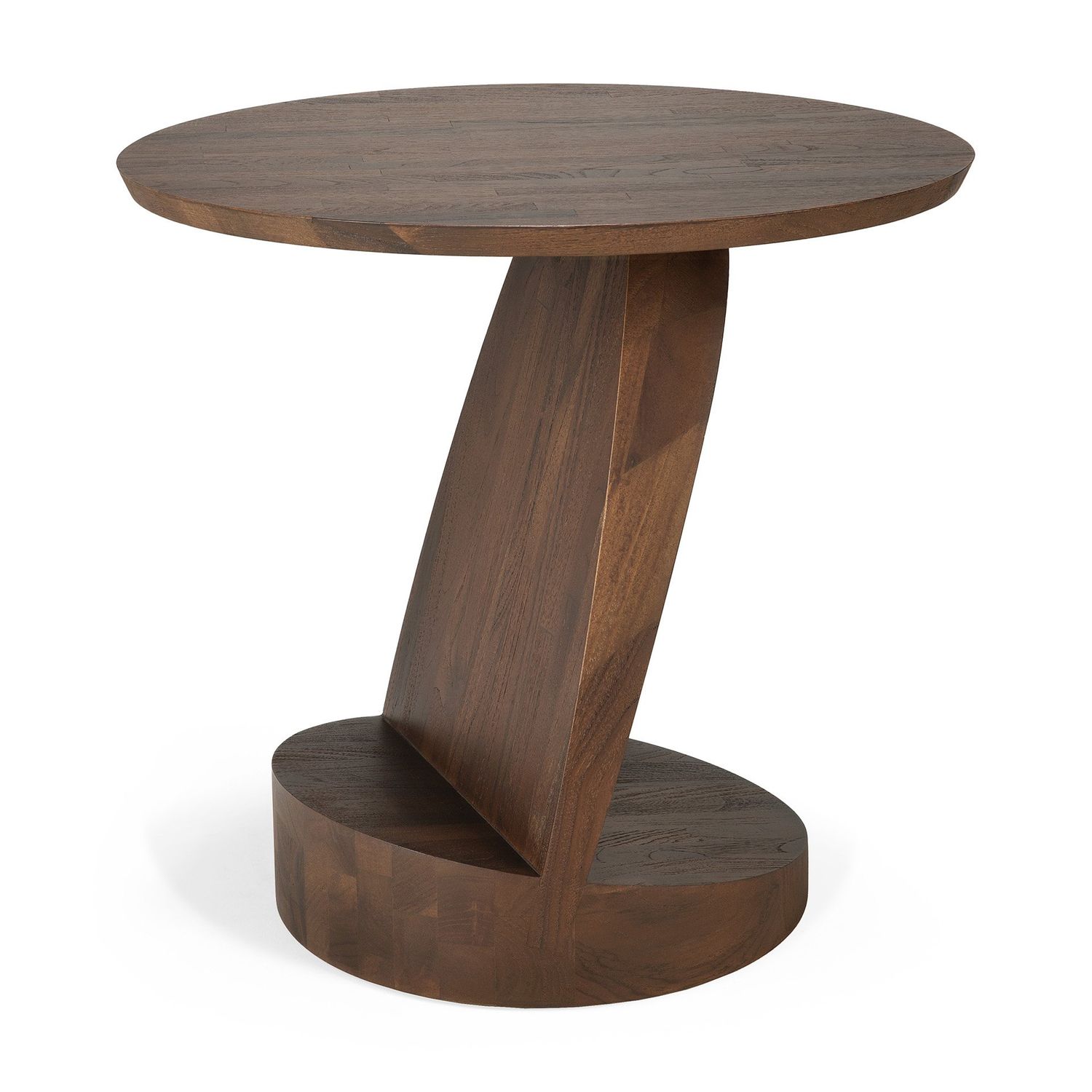 Oblic side table - varnished teak - brown - round, 20.5 x 20.5 x 19.5