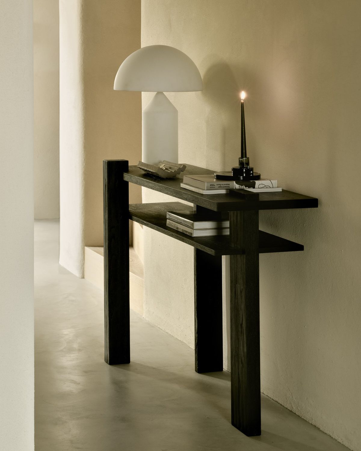Abstract console - varnished teak - black, 52.5 x 16 x 33
