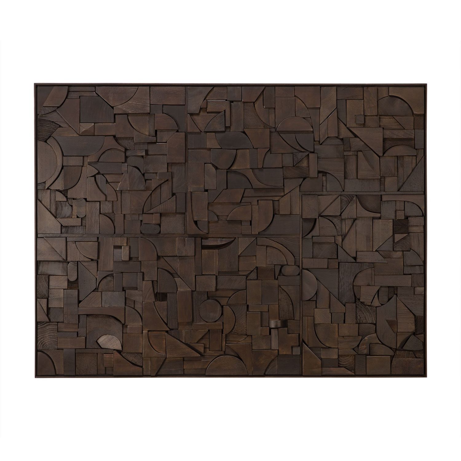 Bricks wall art - varnished wood - dark brown - wooden frame - rectangular, 47 x 1.5 x 35.5