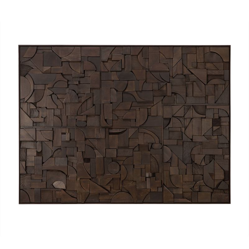 Bricks wall art - varnished wood - dark brown - wooden frame - rectangular, 47 x 1.5 x 35.5