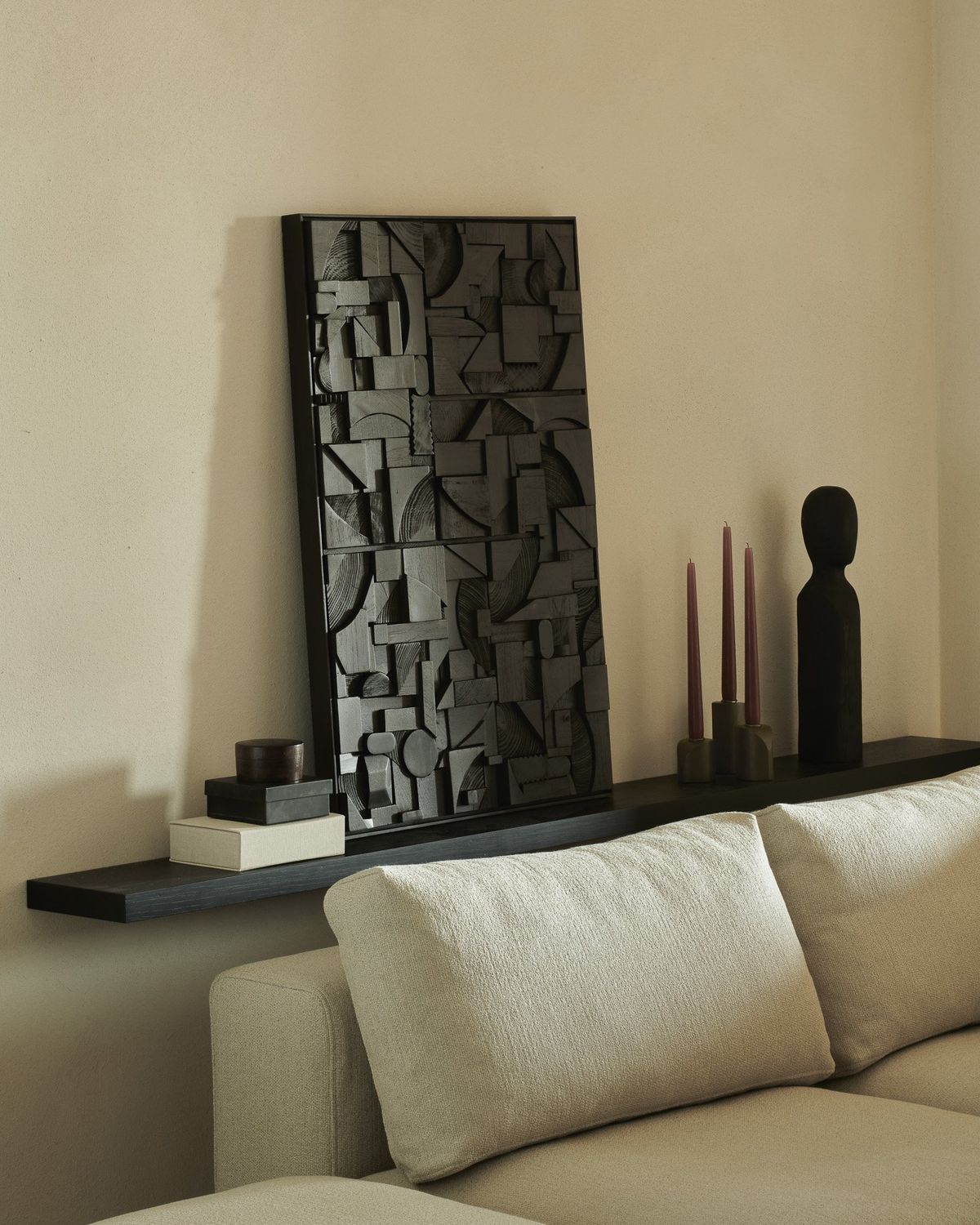 Bricks wall art - varnished wood - black - wooden frame - rectangular, 35.5 x 1.5 x 23.5