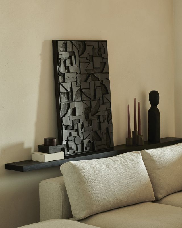 Bricks wall art - varnished wood - black - wooden frame - rectangular, 35.5 x 1.5 x 23.5