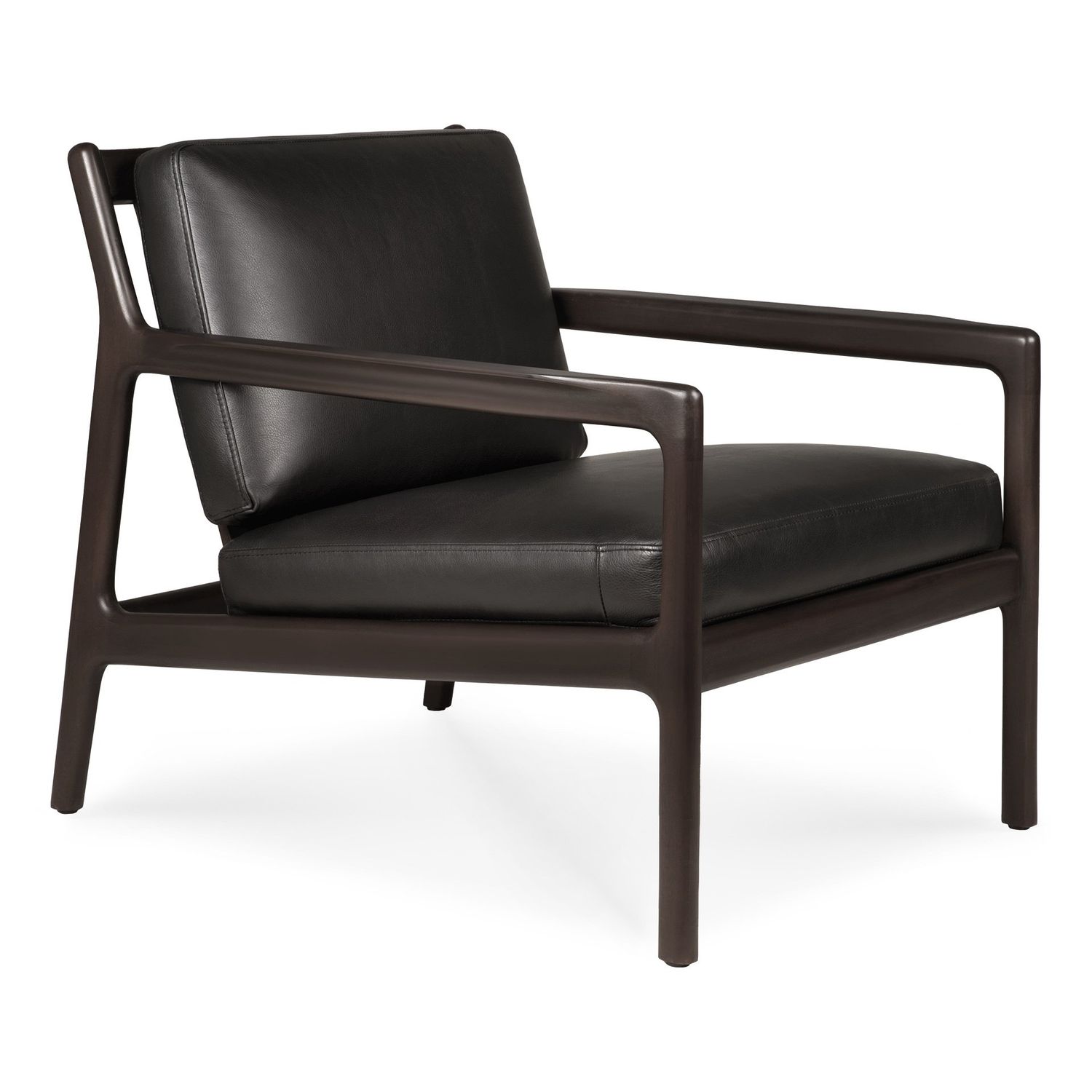 Jack lounge chair - varnished mahogany - dark brown - Black leather, 27 x 34.5 x 29