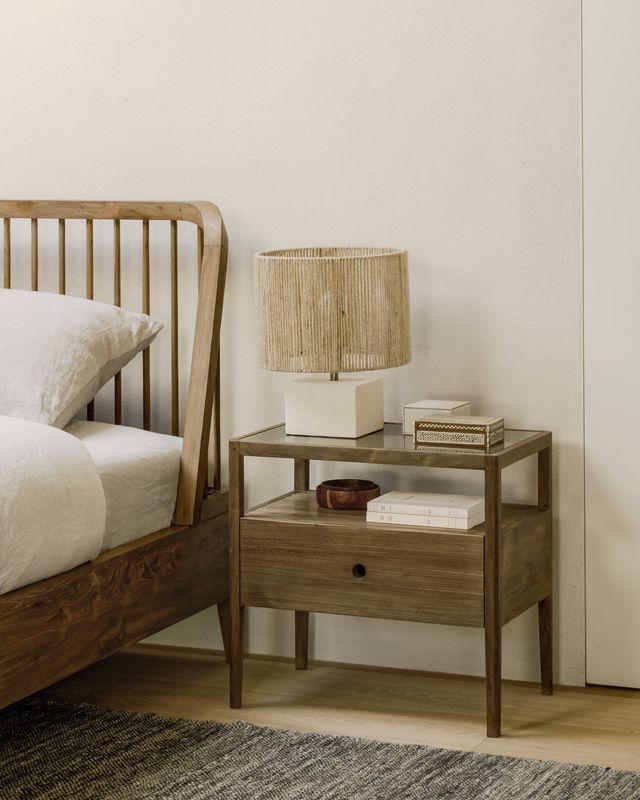 Spindle bedside table - reclaimed teak - 1 drawer, 21.5 x 14 x 20.5