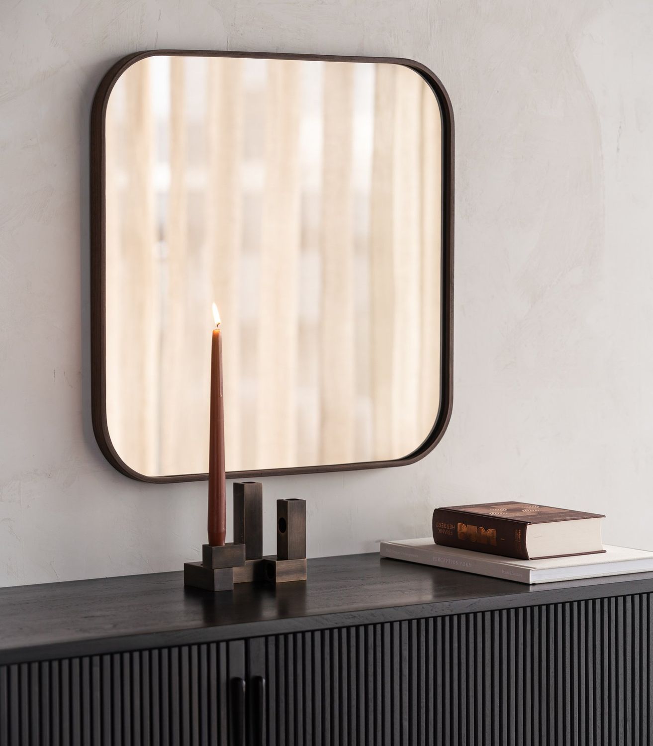 Camber wall mirror - Bronze - wooden frame - square, 23.5 x 1 x 23.5