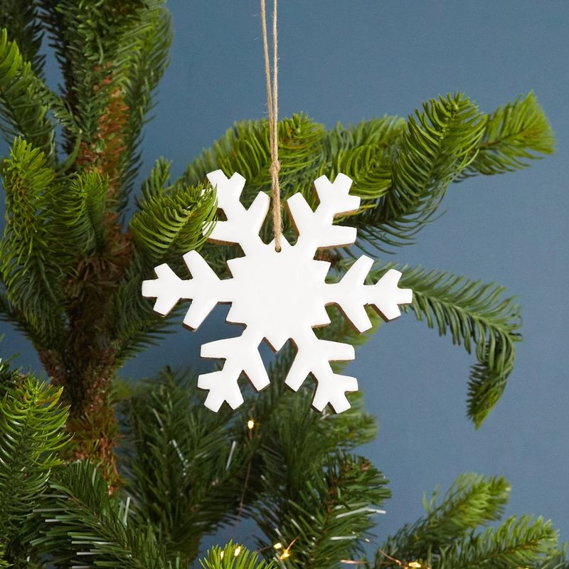 Mango Wood &amp; Enamel Snowflake Ornament, Large