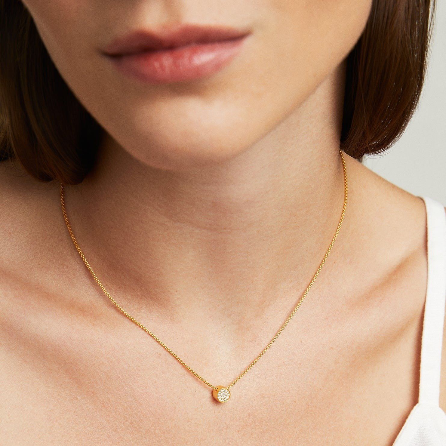 Petite Pave Pendant, White Topaz and Gold