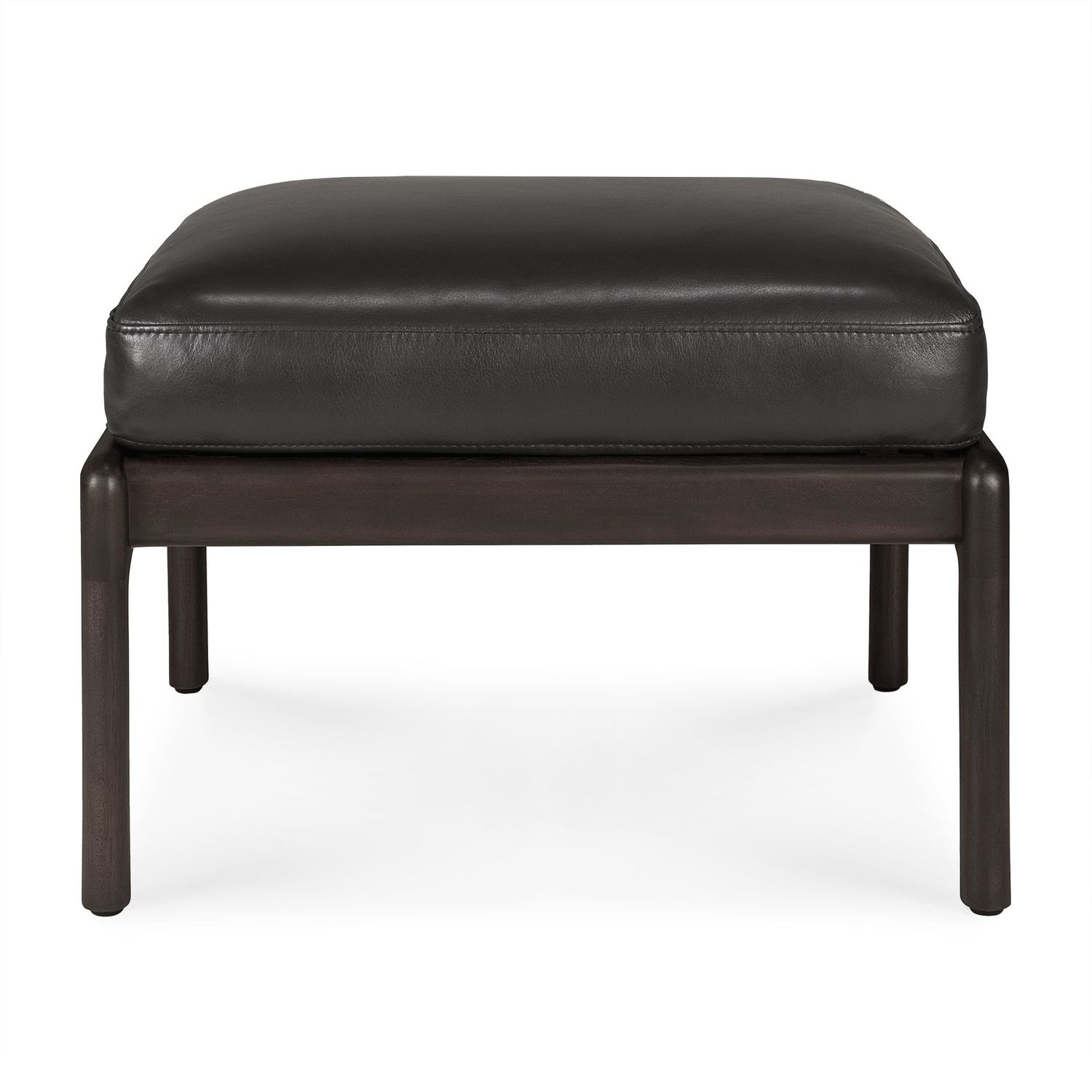 Jack footstool - varnished mahogany - dark brown - Black leather, 22 x 19.5 x 15