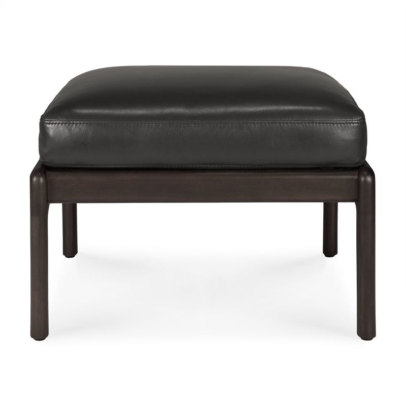 Jack footstool - varnished mahogany - dark brown - Black leather, 22 x 19.5 x 15